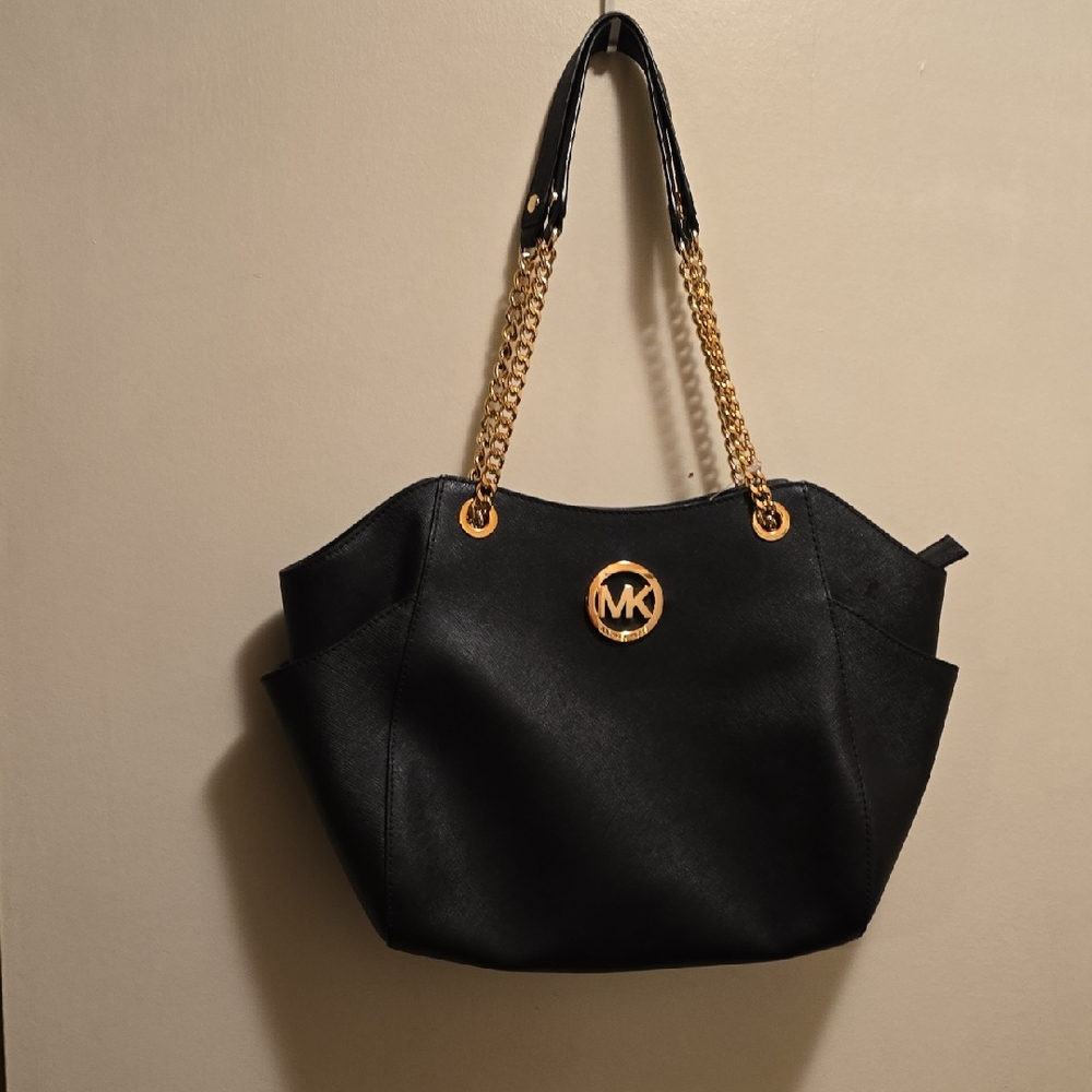 Michael Kors Black and Gold Shoulder Bag with Chain Straps